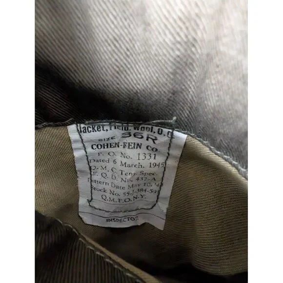 Vtg WWII 1945 Ike‎ Wool Field Jacket 36R Military Army District of Washington